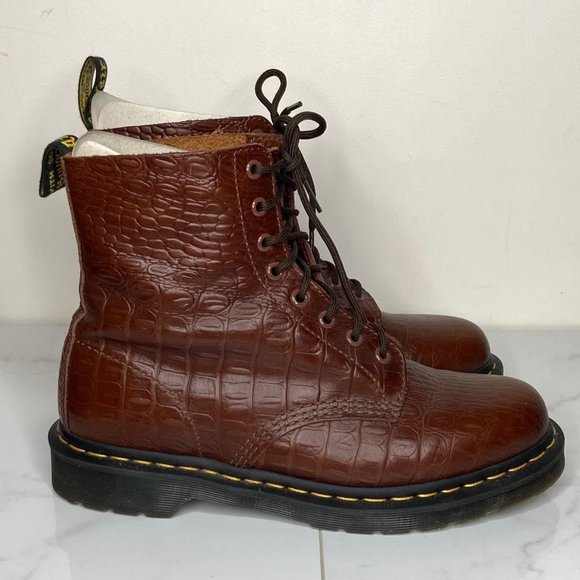 Dr. Martens CROC Pascal Dark Brown Vibrance Croco Leather Combat Boots 10 UK 43 - Picture 2 of 12